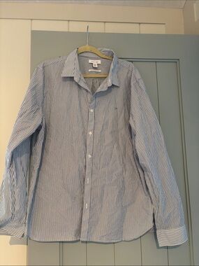 Calvin Klein Blue and White Striped Cotton Button-Down Shirt